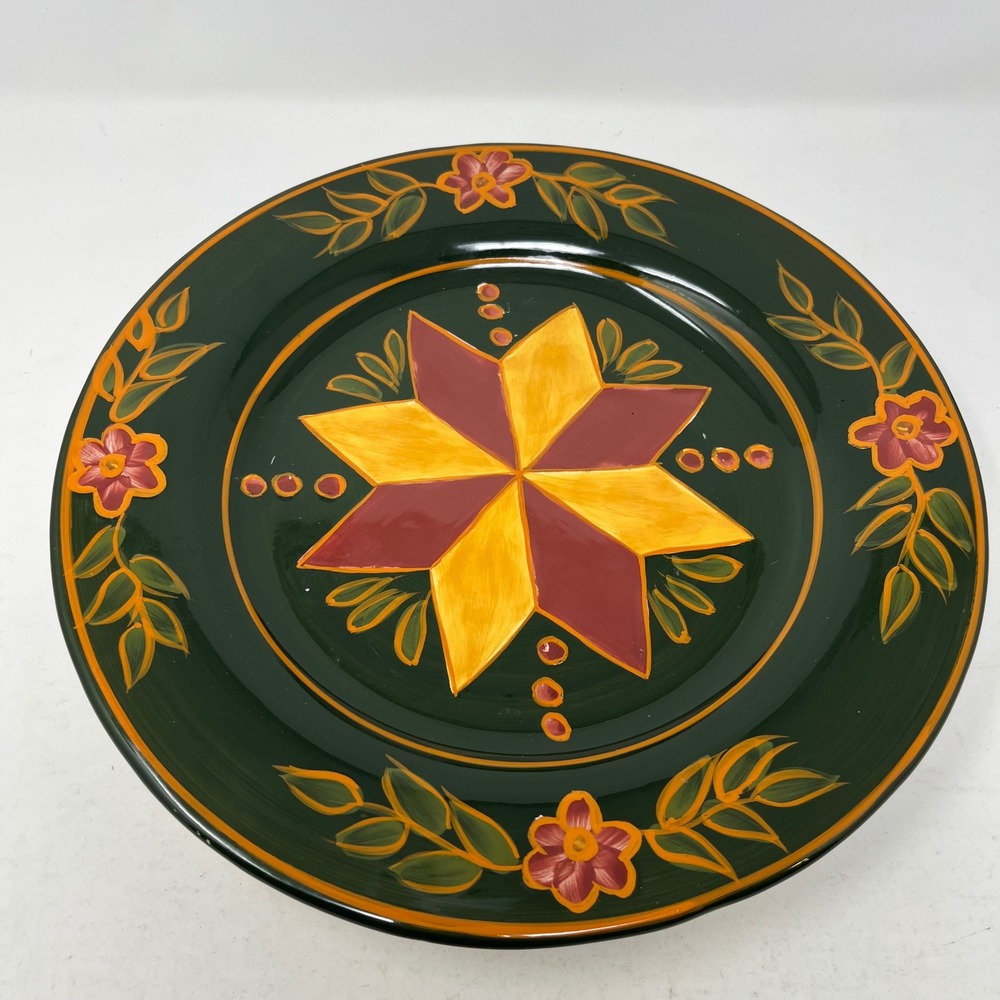 Jim Shore Heartwood Creek Plate 2002 Enesco Star Floral Green Folk Art 12"‎